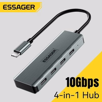 Adapteris Essager "4 in 1" pelēks (In: Type-C, Out: 4xUSB-C)