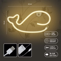 Neon LED Light WHALE warm balts Bat + USB FLNE09 Forever Light