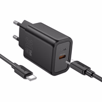 Viedtālruņa lādētājs Hoco USB C QC PD 30W + kabelis USB C uz USB C N62 melns