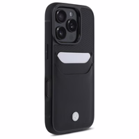 BMW ādas apvalks ar karšu nodalījumu iPhone 16 Pro Max - melns