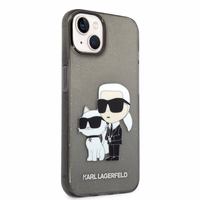 Karl Lagerfeld mirdzošs Karl&Choupette viedtālruņa apvalks iPhone 14 Plus - melns