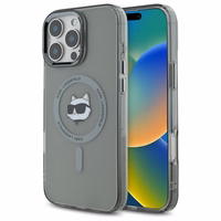 Karl Lagerfeld IML Metāla Choupette Head Magnētiskais viedtālruņa apvalks iPhone 16 Pro - melns