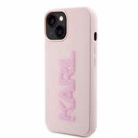 Karl Lagerfeld 3D gumijas spīdīgs logotips viedtālruņa apvalks iPhone 15 Plus - rozā
