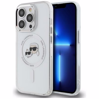 Karl Lagerfeld IML Metal Karl & Choupette Head MagSafe viedtālruņa apvalks iPhone 14 Pro - balts