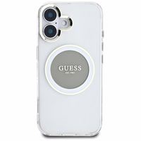 Guess IML Metal Colored Circle Classic Logo Magnētiskais viedtālruņa apvalks iPhone 16 - pelēks