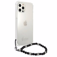 Guess GUHCP12MKPSBK iPhone 12/12 Pro 6.1 caurspīdīgs ciets vāciņš melnas pērļu kolekcija
