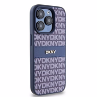 DKNY Ādas mono svītra un metāla logotips viedtālruņa apvalks iPhone 15 Pro - zils