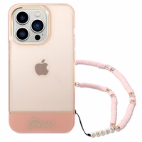 Guess GUHCP14XHGCOHP iPhone 14 Pro Max 6.7" rozā/rozā cietais apvalks Translucent Pearl Strap