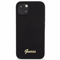 Guess GUHMP13MLSLMGBK viedtālruņa apvalks iPhone 13 6.1" melns cietais silikona ar zelta logotipu MagSafe