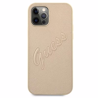 Guess GUHCP12LRSAVSLG iPhone 12 Pro Max 6.7 kietais apvalks viedtālrunim Saffiano Vintage Script zelta krāsas