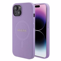 Guess GUHMP15SPSAHMCU iPhone 15 6.1" violets/violets cietais apvalks Saffiano MagSafe