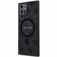 Guess 4G Collection Ādas Metāla Logotips Magnētiskais viedtālruņa apvalks Samsung Galaxy S24 Ultra - melna