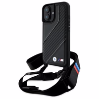 BMW M Edition Carbon Stripe & Strap Viedtālruņa apvalks Apple iPhone 16 - melns