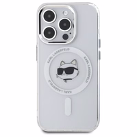 Karl Lagerfeld IML Metāla Choupette galva MagSafe apvalks iPhone 15 Pro Max - balts