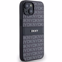 DKNY ādas mono svītra un metāla logotips viedtālruņa apvalks iPhone 15/14/13 - melns