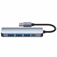 HUB Tech-Protect V0 5in1 USB-A - USB-A 3.0 / 3x USB-A 2.0 / USB-C - pelēks