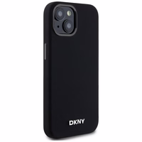 DKNY Šķidrs silikona mazs metāla logotips magnētiskais viedtālruņa apvalks iPhone 14/15/13 - melns