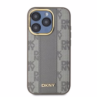 DKNY Ādas rūtainais mono raksts magnētiskais iPhone 15 Pro Max viedtālruņa apvalks - bēšs