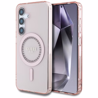 Guess Kristāli Drukāts Klasiskais Logotips Magnētiskais Samsung Galaxy S25 Viedtālruņa apvalks rozā