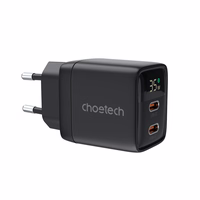 Choetech PD6051 USB-C USB-C PD 35W GaN sienas lādētājs ar ekrānu - melns