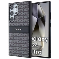 DKNY ādas Mono Stripe un Metal Logo viedtālruņa apvalks Samsung Galaxy S24 Ultra - melns
