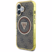 Guess IML Metal Glitter 4G Circle Triangle magnētiskais viedtālruņa apvalks iPhone 16 - brūns