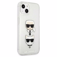 Karl Lagerfeld Glitter Karl's & Choupette Head apvalks iPhone 13 mini - pelēks