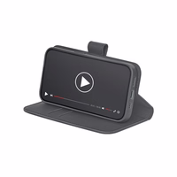 Puro ekoloģiskās ādas viedtālruņa apvalks iPhone 16E ar horizontālu atloku, 2 karšu slotiem un banknošu kabatu, melns