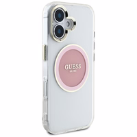Guess IML Metal Colored Circle Classic Logo Magnētiskais viedtālruņa apvalks iPhone 16 - rozā