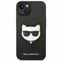 Karl Lagerfeld Saffiano Choupette Head Patch viedtālruņa apvalks iPhone 14 Plus - melns