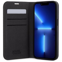 KARL LAGERFELD KLBKP14XSANKCPK IPHONE 14 PRO MAX 6.7 "GRĀMATIŅAS TIPA MACIŅŠ MELNS/MELNS SAFFIANO KARL & CHUPETTE