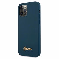 Guess GUHCP12LLSLMGBL iPhone 12 Pro Max 6.7" zils/zils cietais apvalks Metal Logo Script