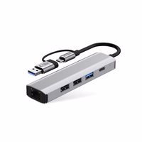 Tech-Protect HB03 HUB adapteris 5in1 USB-C + USB2.0 + USB3.0 + RJ45 - pelēks