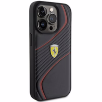 Ferrari Twist Metal Logo viedtālruņa apvalks iPhone 15 Pro - melns
