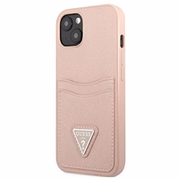 Guess GUHCP13SPSATPP iPhone 13 mini 5,4 "rozā / rozā cietais apvalks SaffianoTriangle Logo Kartes slots