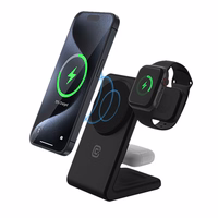 Crong MagSpot Pivot statīvs - 3-in-1 bezvadu lādētājs with MagSafe iPhone, Apple Watch, and AirPods (melns)