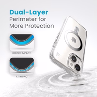 Speck Presidio Perfect-Clear ClickLock & MagSafe - iPhone 17e / 16e / 15 / 14 / 13 maciņš (Clear / Chrome Finish / Serene sudrabs)