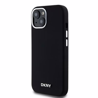 DKNY apvalks no šķidrā silikona MagSafe viedtālrunim iPhone 15 Plus / 14 Plus ar metāla logotipu - melns (m)