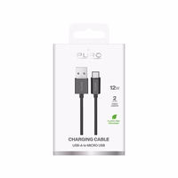 Puro 12W TPE USB-A - microUSB 2m kabelis - melns