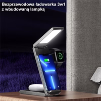 USAMS Bezvadu lādētājs ar lampu 3in1 15W melns CD181WXC01 (US-CD181)