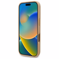 Karl Lagerfeld ādas monogrammas metāla logotipa magnētiskais viedtālruņa apvalks iPhone 16 Pro - bēšs