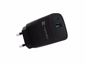 NATEC RIBERA GAN CHARGER 1X USB-A + 1X USB-C 30W melns