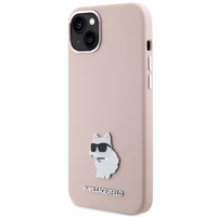 Karl Lagerfeld silikona Choupette Metal Pin viedtālruņa apvalks iPhone 15 Plus / 14 Plus - rozā