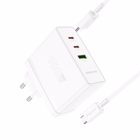 Borofone sienas lādētājs BN11 Imperial - USB + 2xType C - QC 3.0 PD 100W ar Type C uz Type C kabeli balts