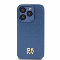 DKNY Ādas monogrammas raksta metāla logotips Magnētiskais viedtālruņa apvalks iPhone 15 Pro - zila