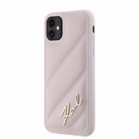 Karl Lagerfeld Diagonal Quilted Script apvalks viedtālrunim iPhone 11 / Xr - rozā
