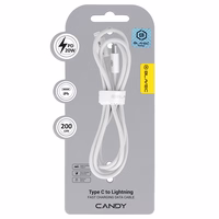 Blavec Candy pīts kabelis - No C tipa uz Lightning - PD 20W 2,4A 2 metri Apple CarPlay (CCA-CL24W20), balts