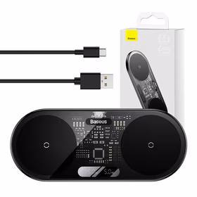 Dual Qi bezvadu lādētājs Baseus Digital LED displejs, 20 W