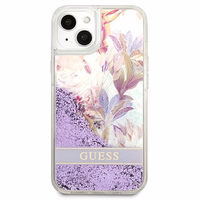 Guess GUHCP13SLFLSU iPhone 13 mini 5.4" violets cietais apvalks ziedu šķidrs spīdums