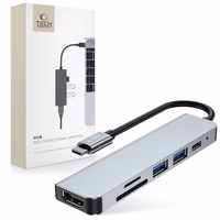 HUB Tech-Protect V4 6in1 USB-C - USB-A 3.0 / USB-A 2.0 / USB-C / HDMI / micro SD / TF / SD karšu lasītājs - pelēks